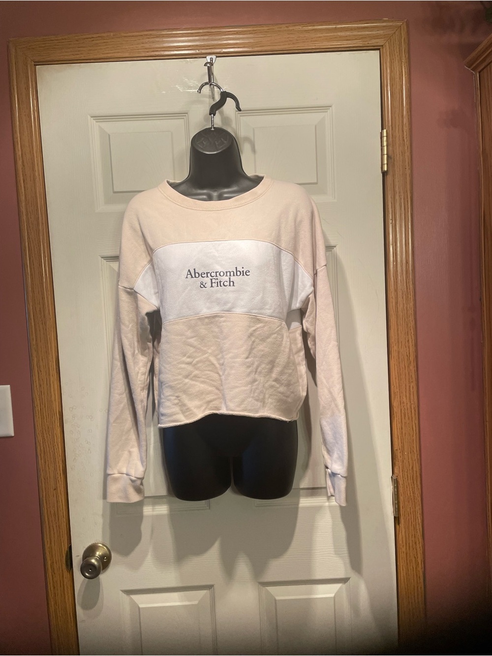 Abercrombie & Fitch Pale Pink and White Colorblock Pullover